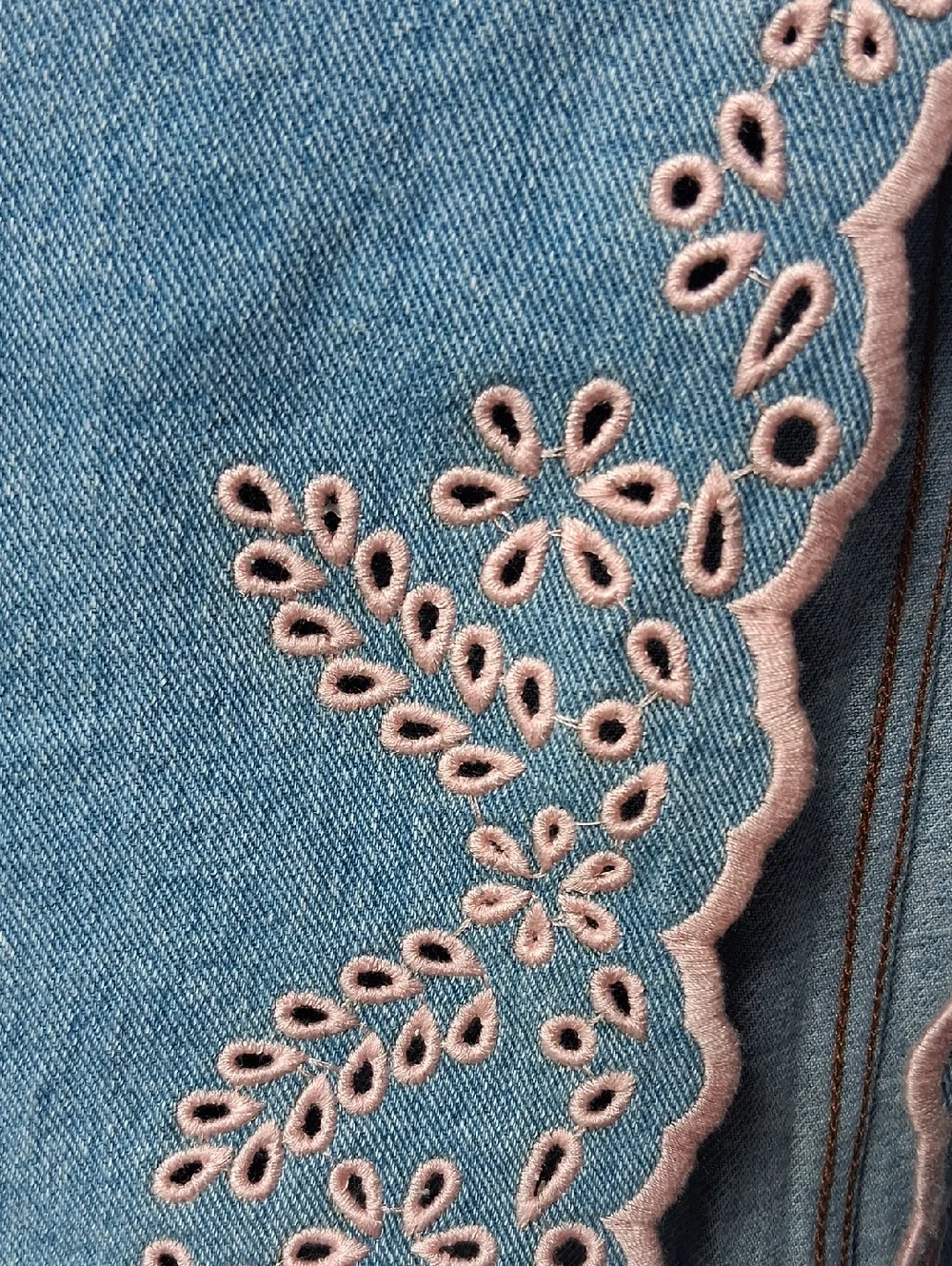 DRIFTWOOD Serena Denim Maxi Embroidery Skirt Blue Pink 27